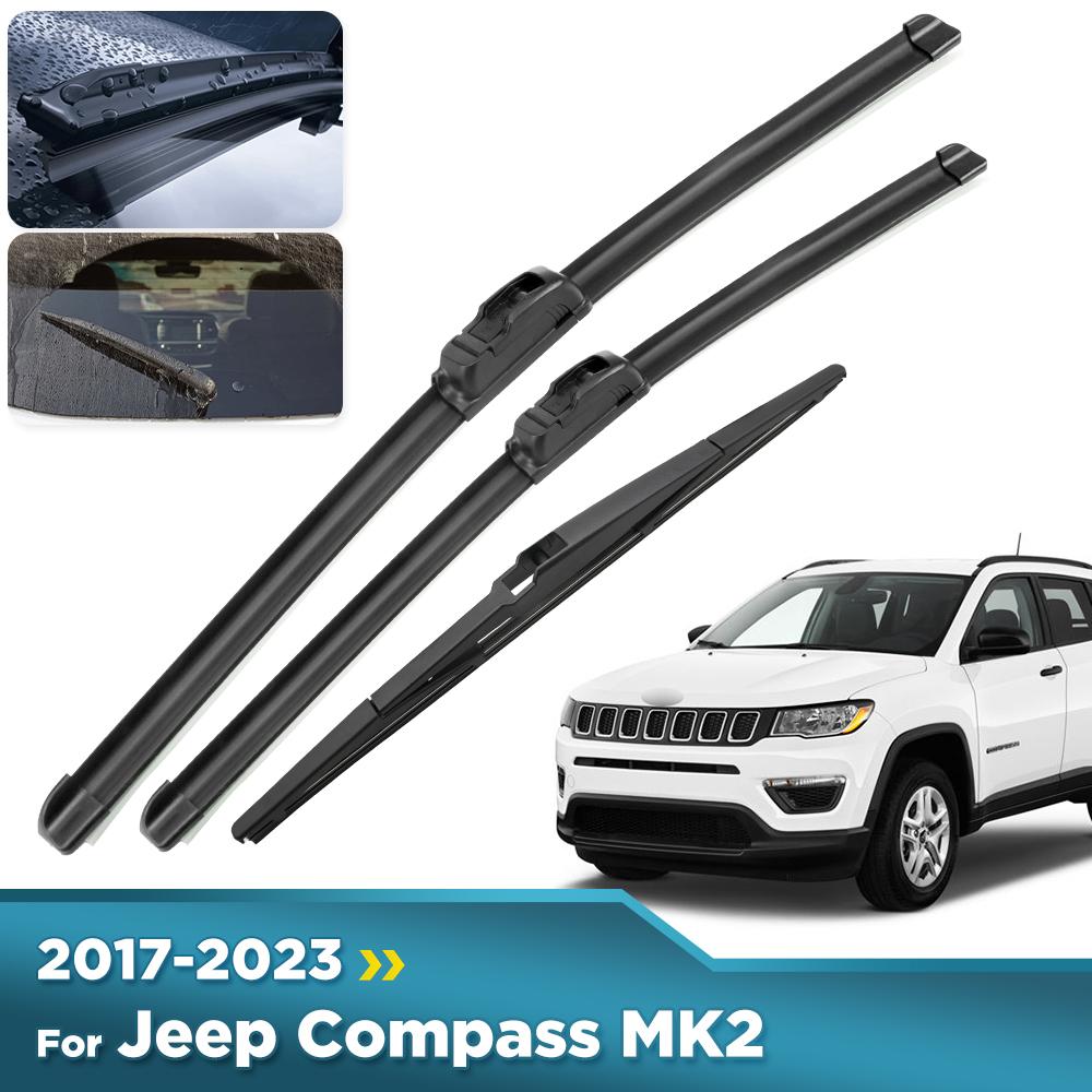 For Jeep Compass MK2 2017-2023 2018 2019 2020 Wiper Front & Rear Wiper Blades Windshield Windscreen Window Brushes 24"+18"+10