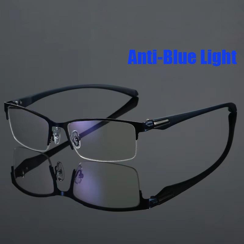 Men'S Casual Half-Rimless Anti-Blue Light Glasses Non-Prescription Computer Eyewear Included