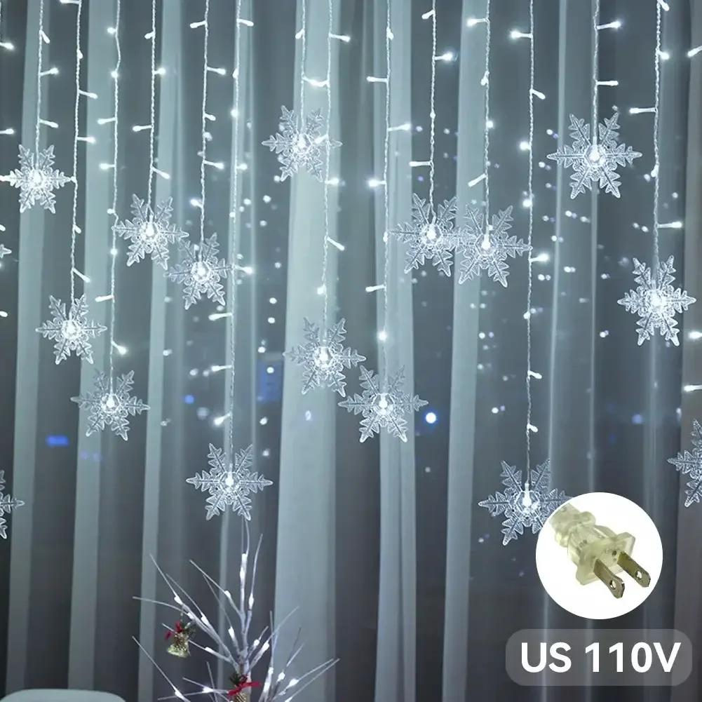 4M Christmas Light Led Snowflake Curtain Icicle Fairy String Lights Outdoor Garland Home Party Garden 2026 New Year Decoration