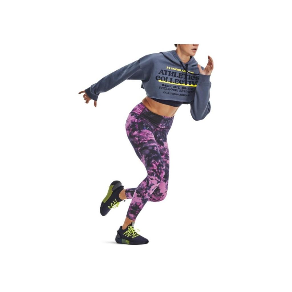 Under Armour Letter Print Hooded Drawstring Cropped Long Sleeve Sweatshirt Women Sweatshirt Blue 1374527-767