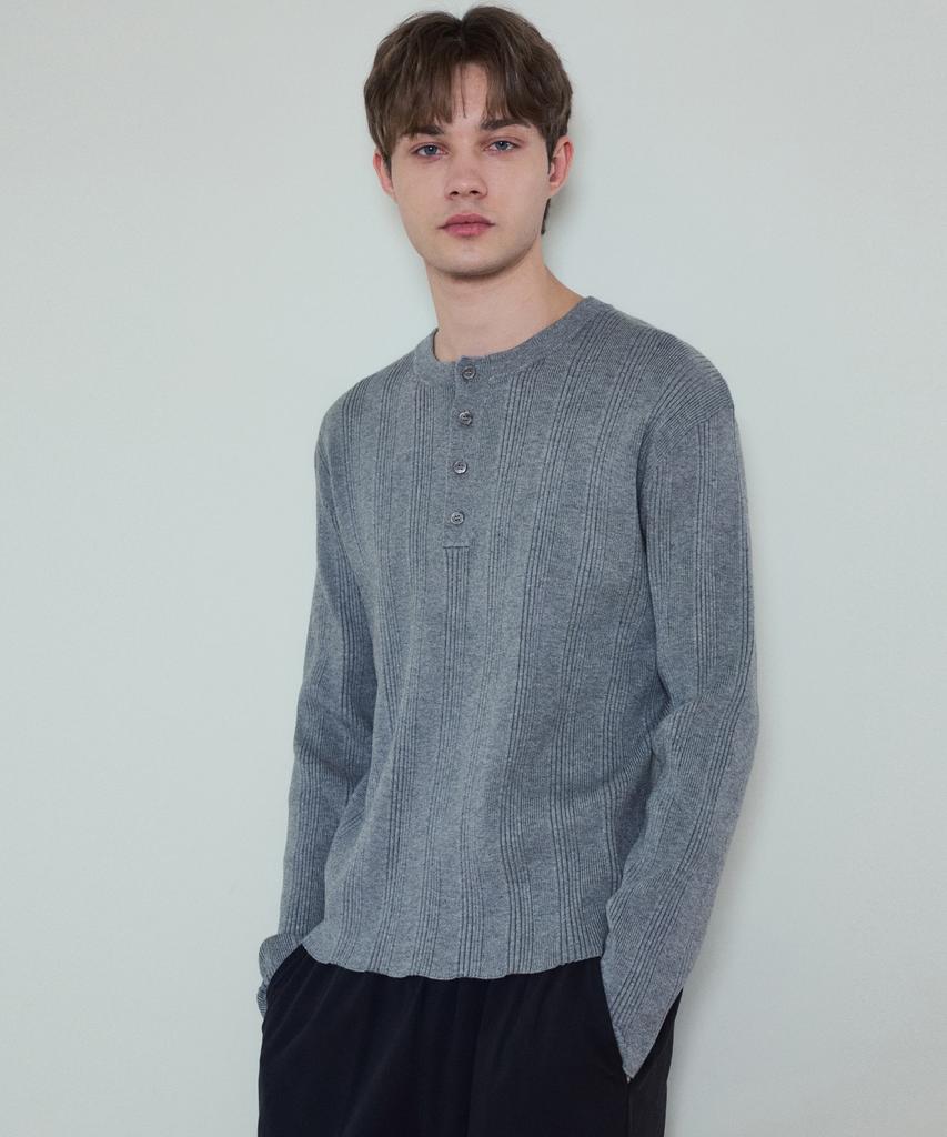 Wednesday Oasis Always Ribbed Henley Neck Washable Knit_Gray(Wc25_Kn04)