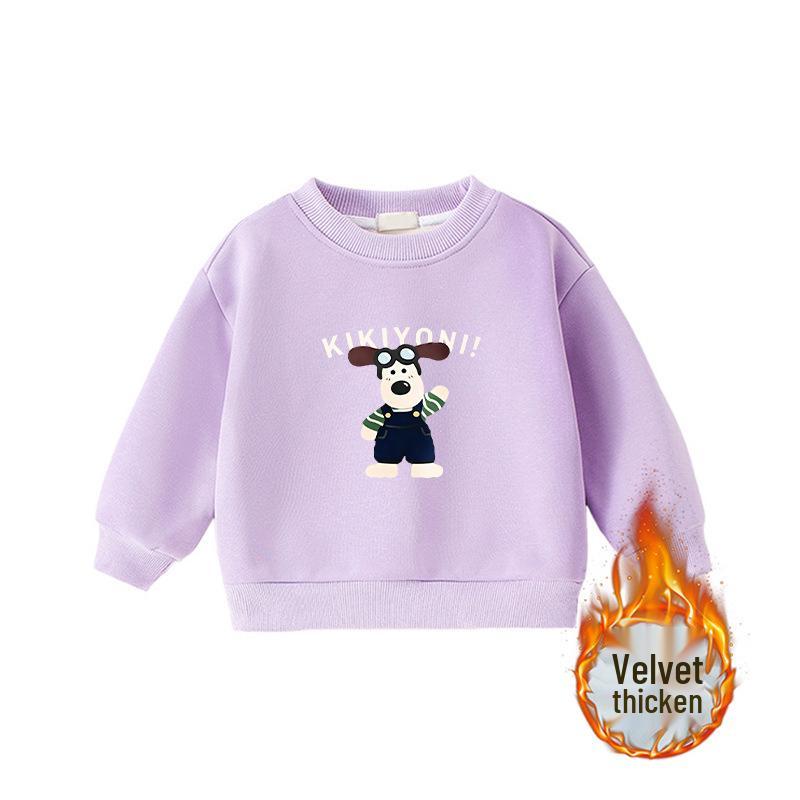 Popular Korean-Style Kids' Round Neck Long Sleeve Velvet-Lined Loose Hoodie