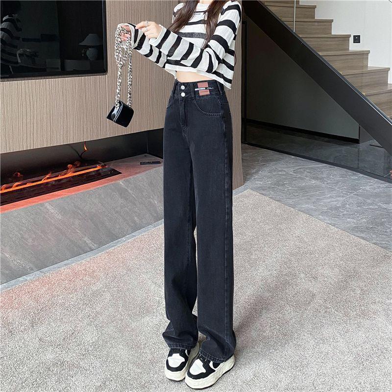 

Women s High-Waisted Wide-Leg Velvet Jeans: Retro Autumn/Winter, Floor-Length, Slimming and Loose Fit. XS