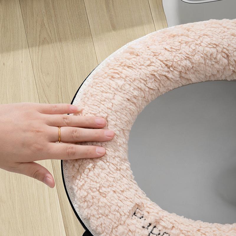 Thickened Toilet Seat Cover 2pcs Household Zipper Waterproof and Warm Toilet Seat Cushion Cover Skin Friendly Autumn and Winter