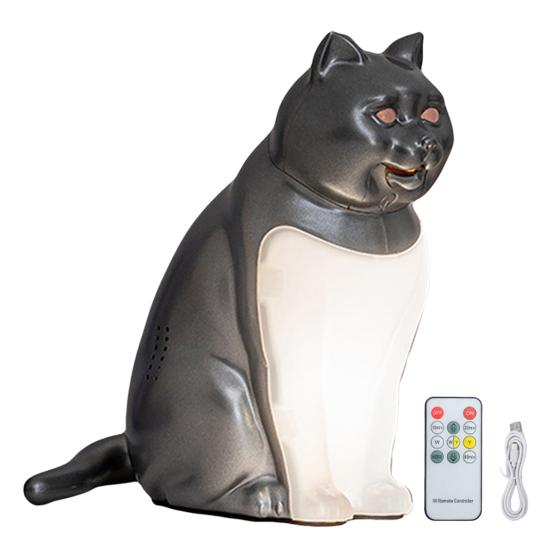 Cat-Shaped Night Light with Aromatherapy Bedside Table Lamp with Sound Function Rechargeable Soft Warm Glow Decorative Figurine Gift for Home Office