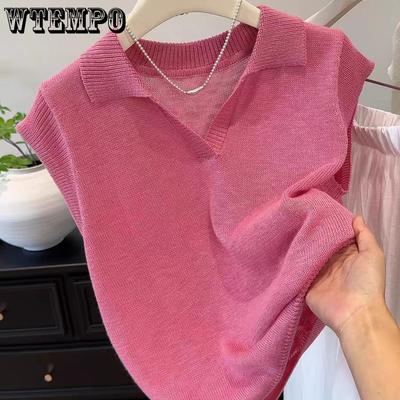 Summer Women's Collar Knitted T-shirt Short Sleeved Design Top