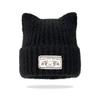New cute cat ear patch solid color knitted hat autumn and winter face small wool hat warm ear protector pullover hat cold hat