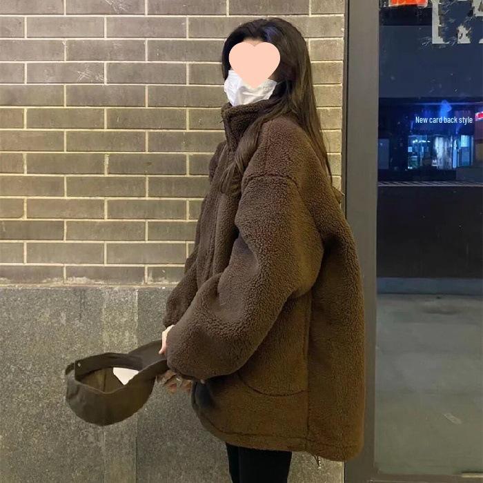 Korean Style Lambswool Fleece Coat, Versatile Plus Size Top for 200 Jin, Thickened Internet Celebrity Fashion