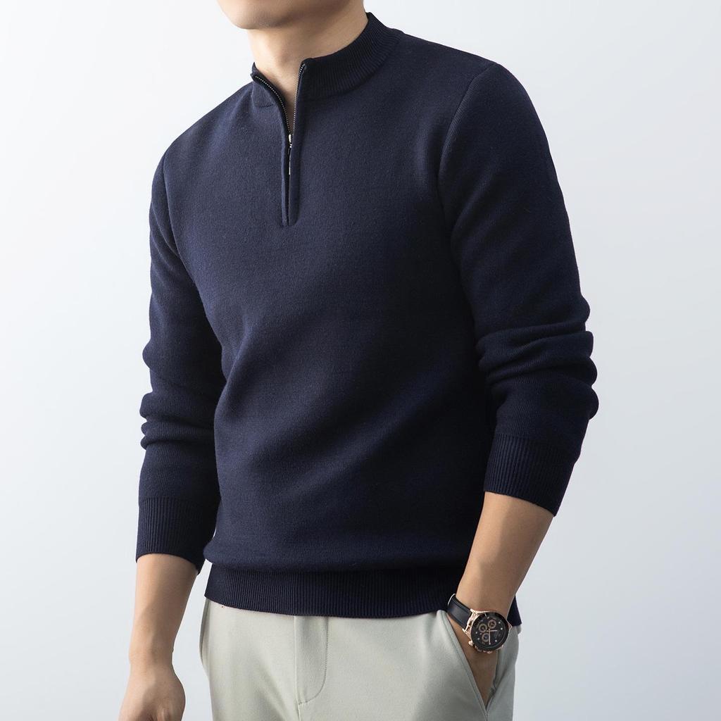 Men's Autumn-Winter Zipper Velvet Knit Pullover Sweater