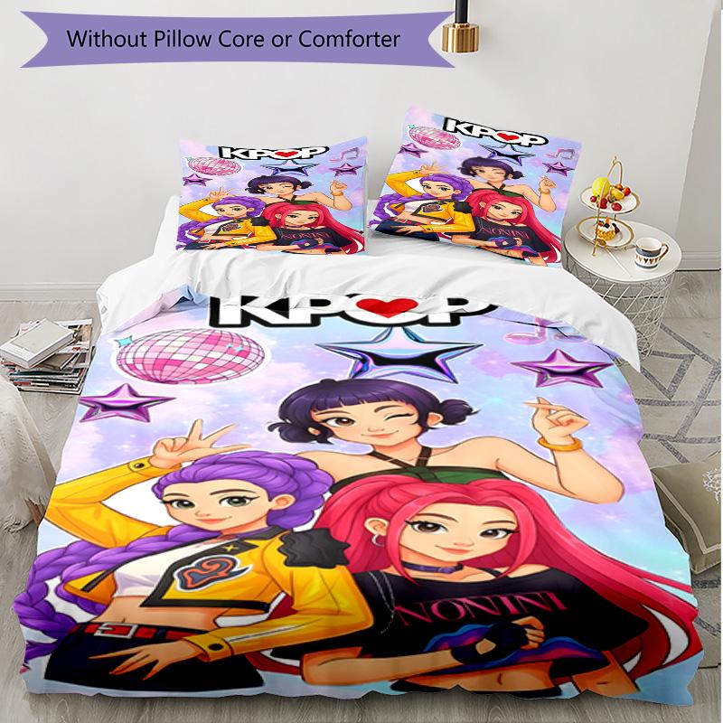 3pcs Duvet Cover Set (1*Duvet Cover + 2*Pillowcase, Without Core), KPop Demon Hunters Print Soft All‑Season Bedding Set, Home Bedroom Decor Gift
