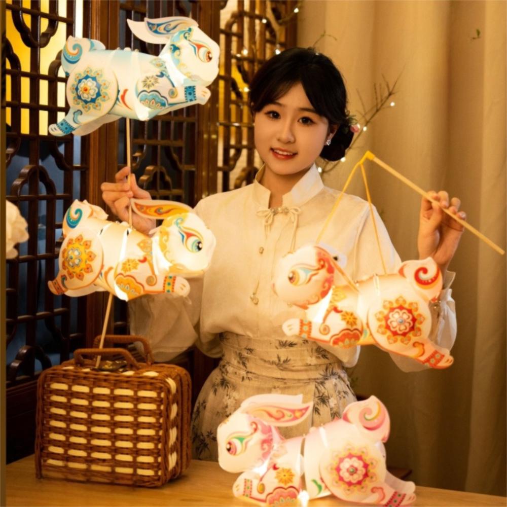 

Handmade Rabbit Lantern Chinese Style Traditional Craft Lantern Children помаранчевий