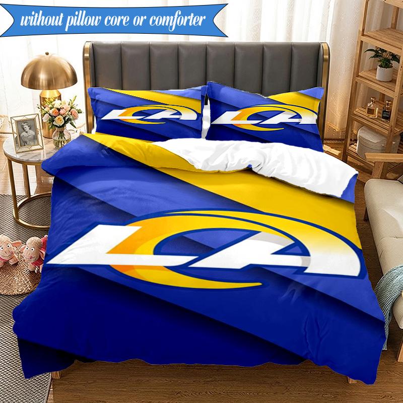 3PCS Rams Team Spirit Printed Soft Bedding Set,Including 1pc Duvet Cover And 2pcs Pillowcases Perfect for Bedroom, Dormitory, Fan gift
