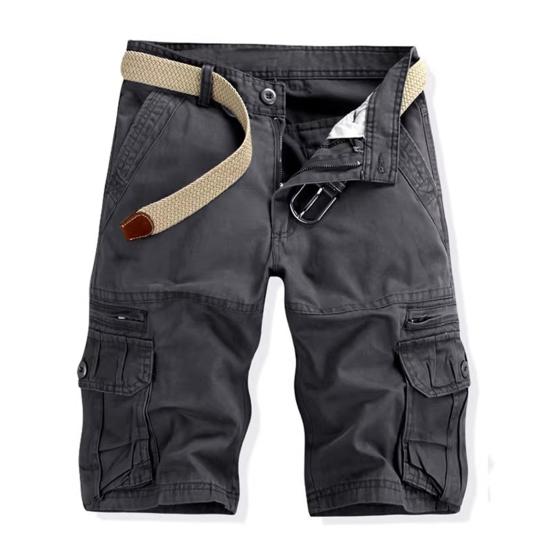 Men Cargo Shorts Mid-rise Button Zipper Closure Casual Shorts with Multi Pockets Solid Color