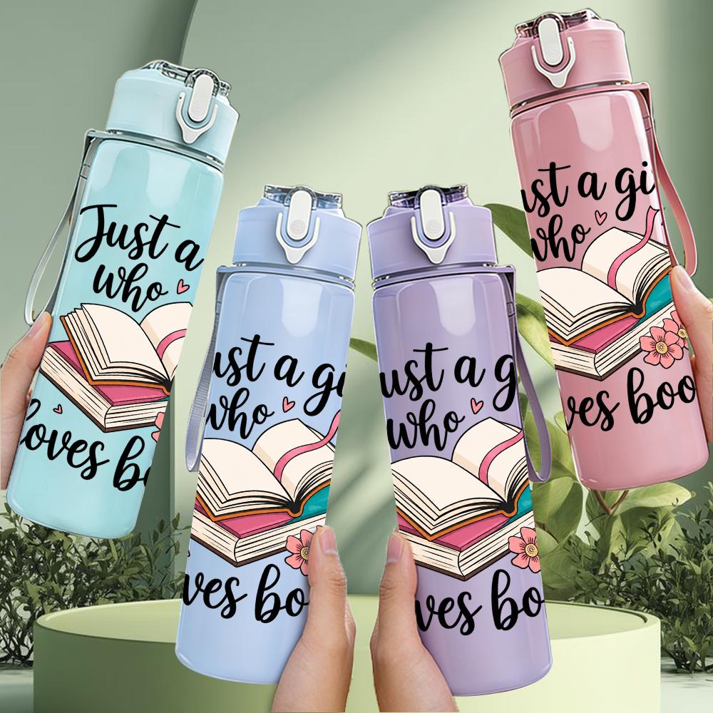 1PC Book Lover Girl Quote 750ml Color Plastic Sports Water Bottle Leakproof Flip Straw Lid Suitable for Sports Office Home Use