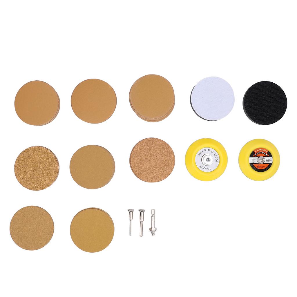 3in Gold Sanding Disc Polishing Kit Secure Fixation Versatile 40 to 800 Grit Sandpaper Sander Sanding Pad Attachment Kit
