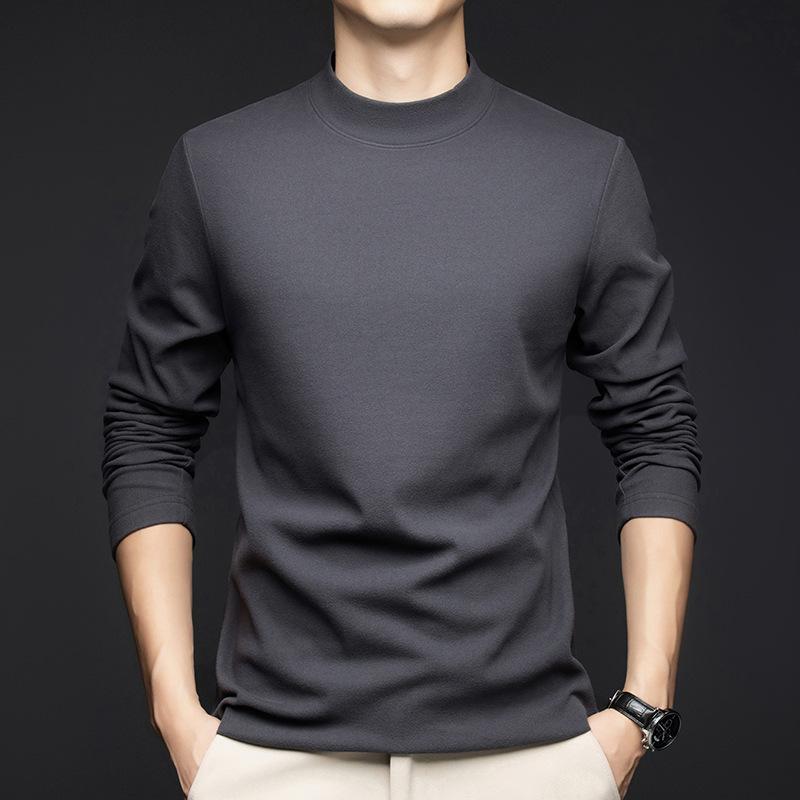 Autumn and Winter Micro-elastic German Velvet Semi-turtleneck Youth Round Neck Light Luxury Casual Non-ironing Long-sleeved Bottoming Shirt