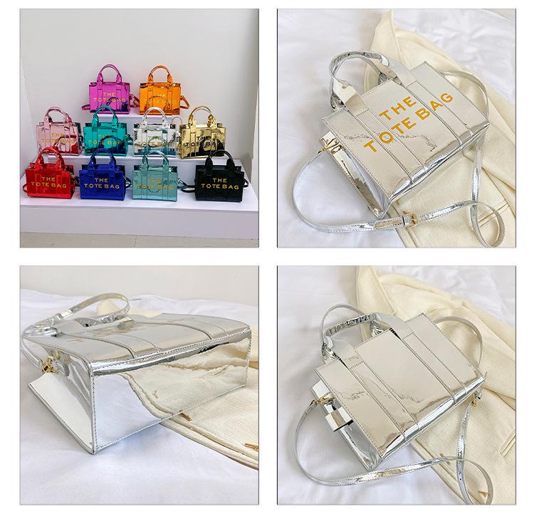 2023 Shiny Patent Leather Lettering Tote Bag for Women - Single Shoulder and Crossbody