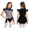 Girls Clown Cosplay Bodysuit Rhombus Patchwork Ruffled Sleeves Mock Neck Back Zip for Circus Halloween Masquerade Performance