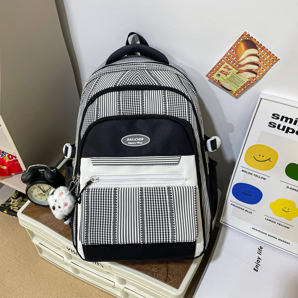 Schoolbag New Large Capacity Striped Junior High School Student School Bag Gaoyan Lightweight Casual Girls Backpack Outdoor Travel Backpack
