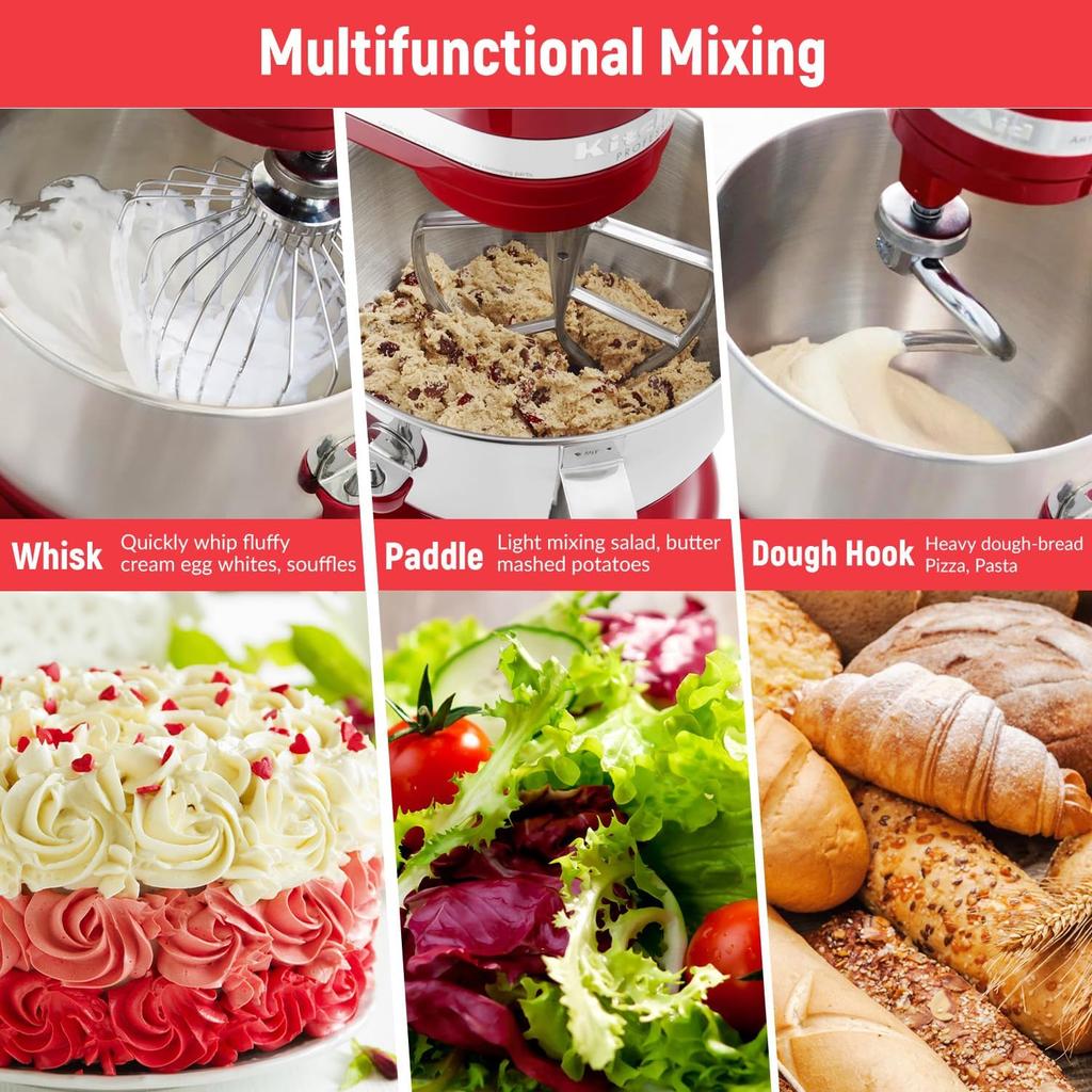 Kitchen Mixers Accessories for KitchenAid Mixer, 6 QT Dough Hook K256WW Wire Whip and Flat Blade Paddle Stainless Steel Attachments for Kitchen aid