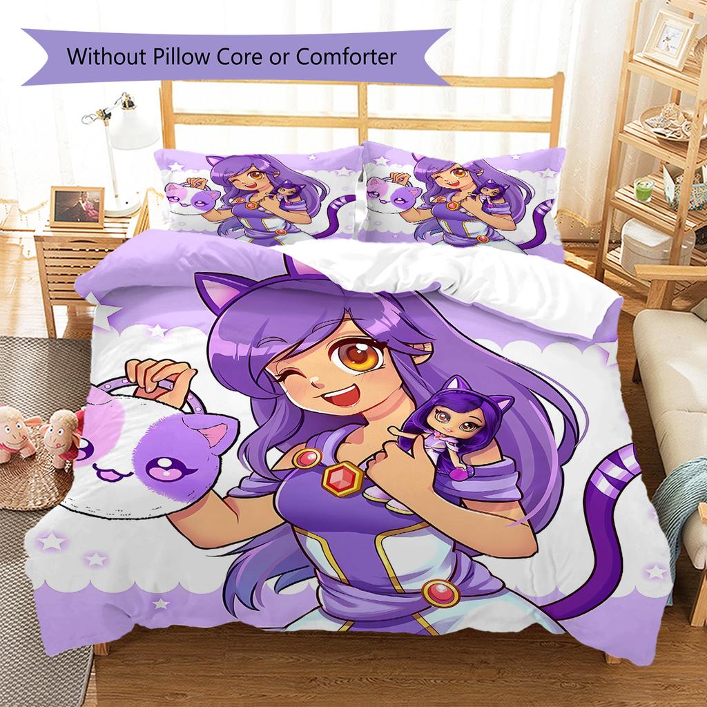 Ropa de cama con patrón Aphmau, juego de edredón, funda de almohada, decoración del hogar, regalo de cumpleaños (1 * funda nórdica + 2 * fundas de almohada, sin núcleo)