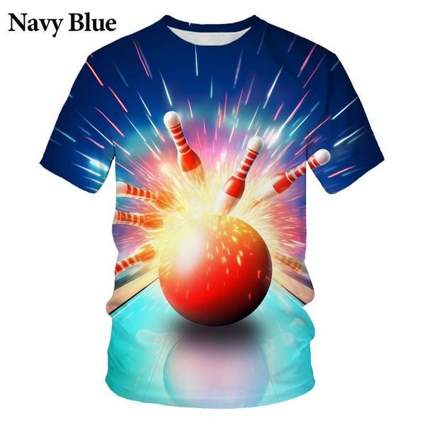 

Футболки с принтом «Боулинг и спорт» с 3D-принтом Футболки с забавными спортивными футболками для улицы Крутые и красочные футболки с мячом S синий