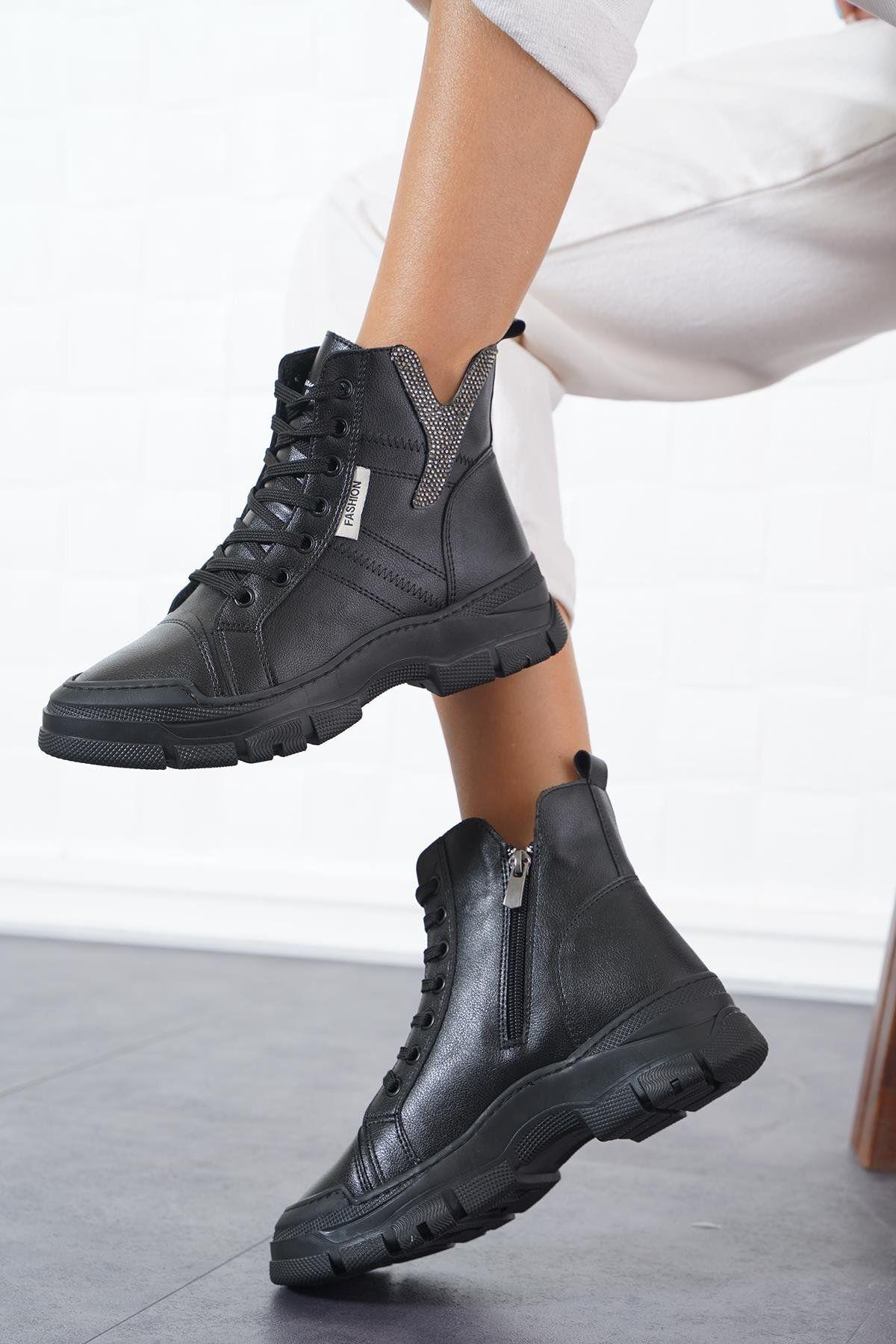 

Women Modern Stylish Fashion Boots Water Cold Proof Zipper Black Winter Boots 36