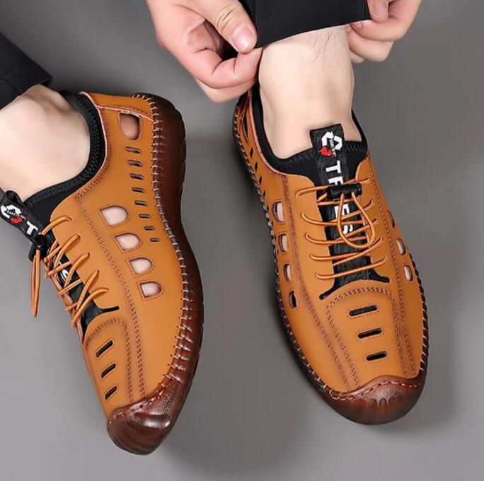 Sandali da Uomo Primavera Estate Nuove Scarpe Casual da Uomo in Pelle Traspirante con Suola Morbida Antiscivolo