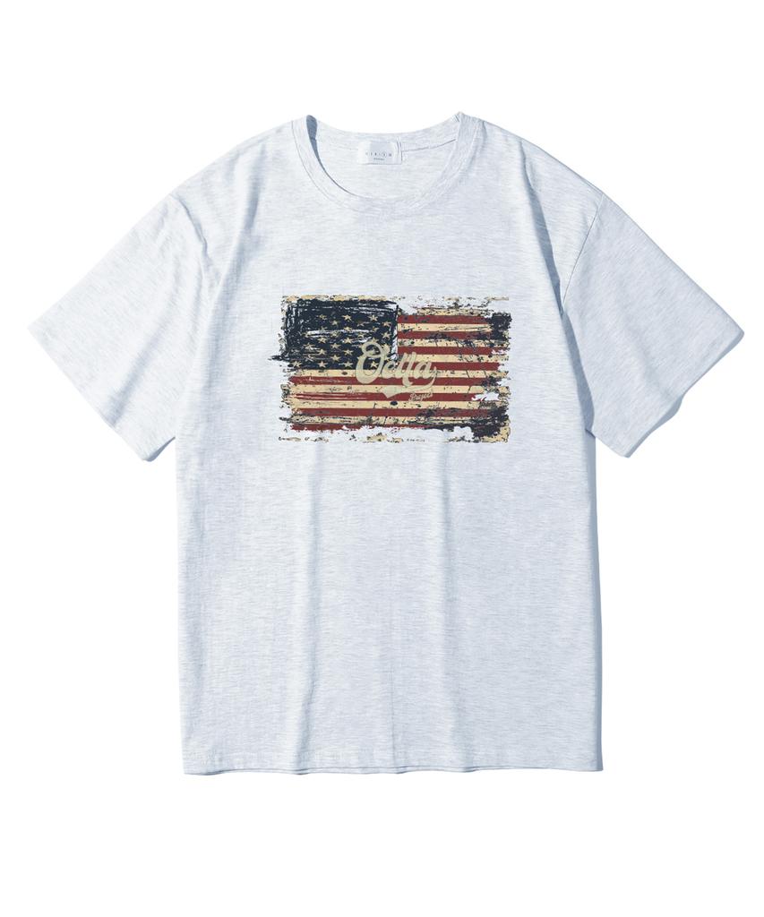 Oeta Crack Flag Double Cotton Oversized Short Sleeve T-Shirt Ots26019(8 Colors) (B Type)