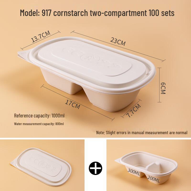 Disposable Double-Compartment Plastic Lunch Boxes (100 Sets)