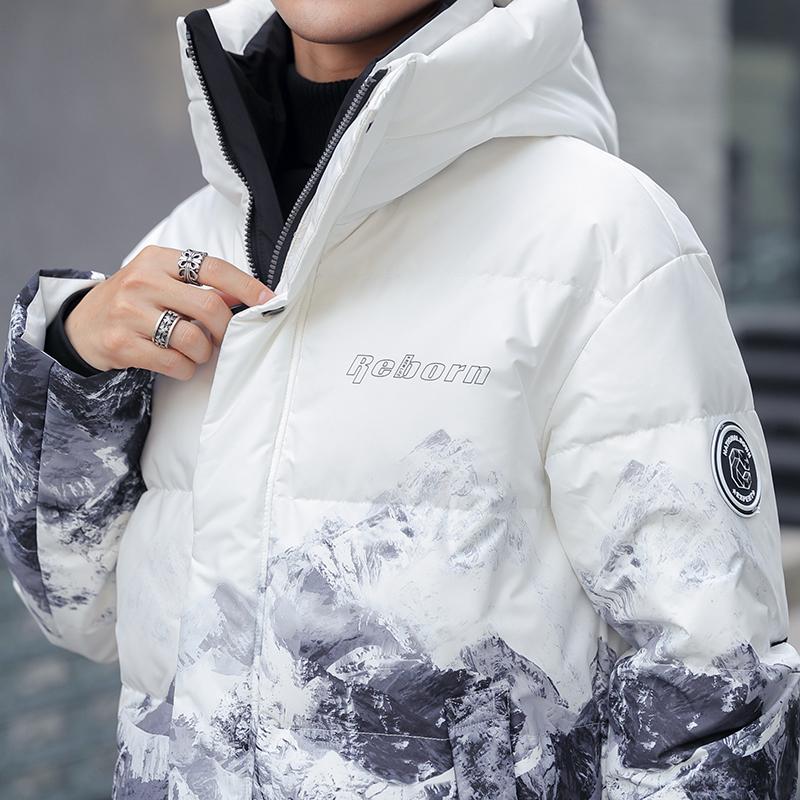Piumini da Coppia Piumino d'Anatra Bianca Piumini Puffer Gradiente Moda Streetwear Antivento Caldo Parka con Cappuccio Cappotti Invernali Unisex