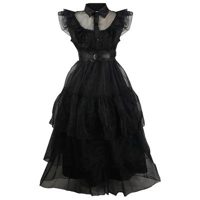 Vestido de gasa para adulto, falda de gasa negra de Wednesday Adams, vestido de Cosplay