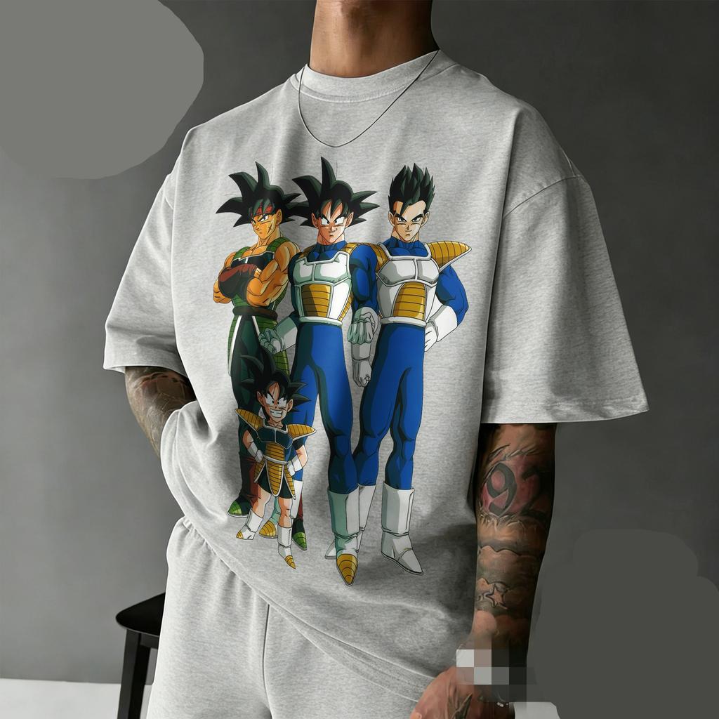 New Arrival Dragon Ball Oversized Retro Anime T-shirt | Saiyan Family Retro Graphic Print 100% Cotton Casual Tee for Family