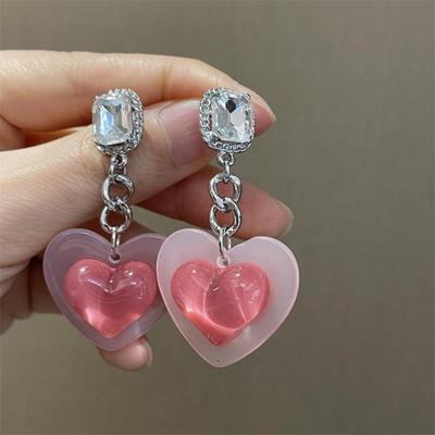 2022 New Earrings Girls' Cute Earrings Popular Design Cute Gift Earrings Wind Love Zircon Chain Earrings Pink Gradual Change Love Earrings