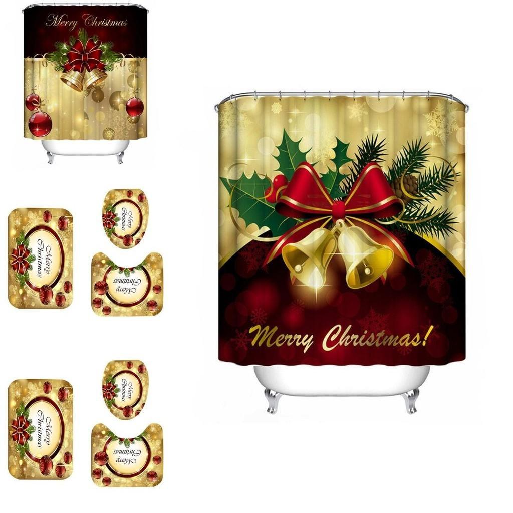 High-quality Waterproof Christmas Bathroom Set With Shower Curtain And Mat Pads