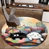 1 peça Tapete Redondo com Design de Anime Gatos Fofos em Colcha Colorida Tapete para Cadeira, Tapete Antiderrapante para Decoração de Escritório e Casa