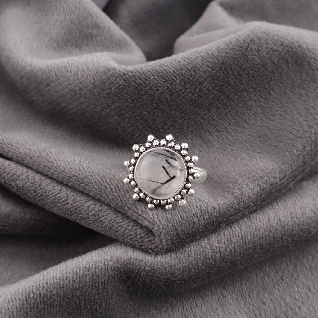 Black Rutile Gemstone Jewelry, 925 Sterling Silver Ring, Beautiful Silver Jewelry, Handmade Bohemian Ring For Wedding Gift