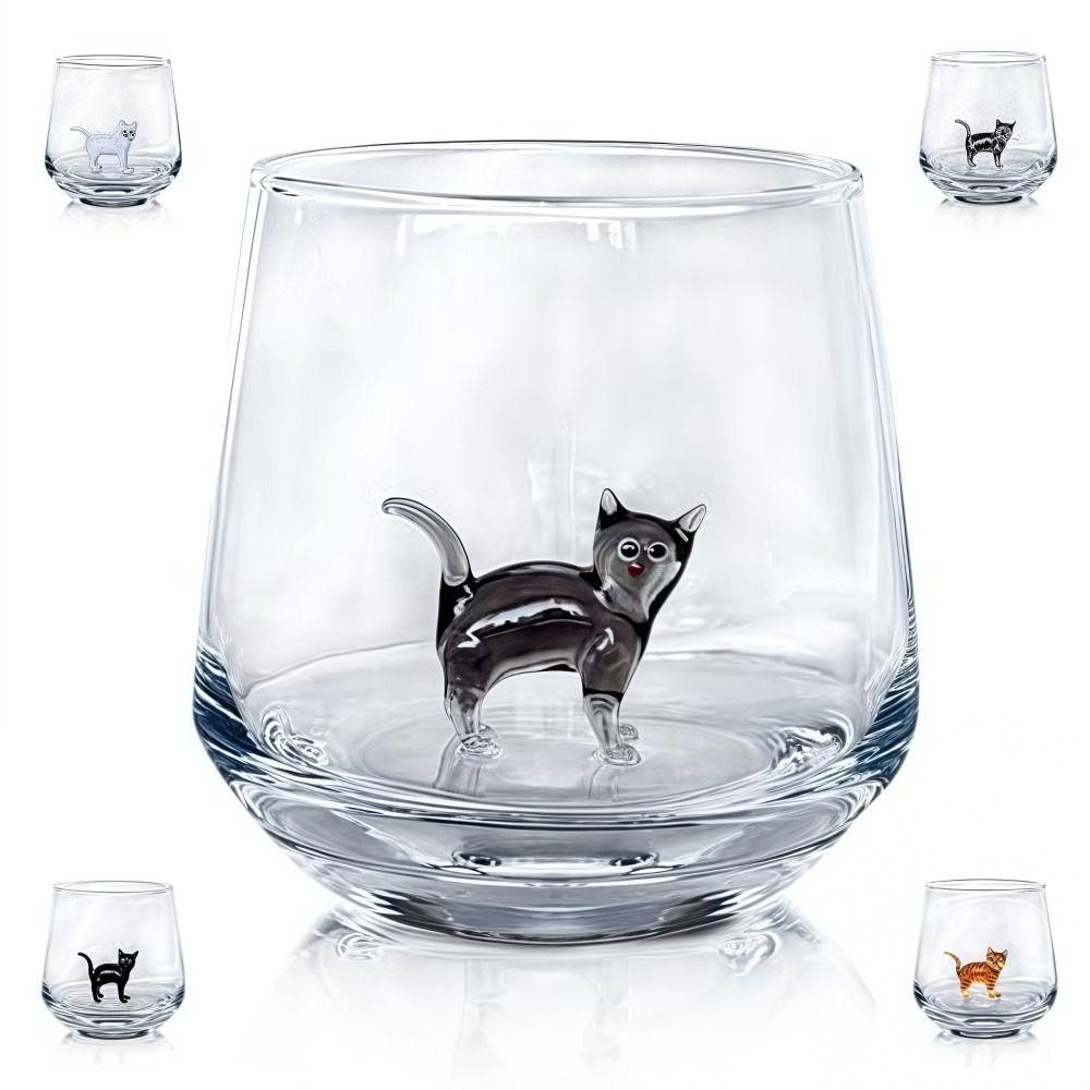 Taza de Vidrio con Figura de Gato sin Tallo Taza de Café Hecha a Mano Taza de Vino de Gato Linda Para Leche Cerveza