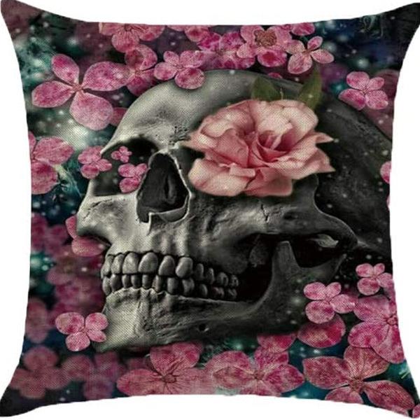 Halloween Pillowcase Skeleton Witch Pattern Line Print Bedroom Living Room Decoration Pillowcase