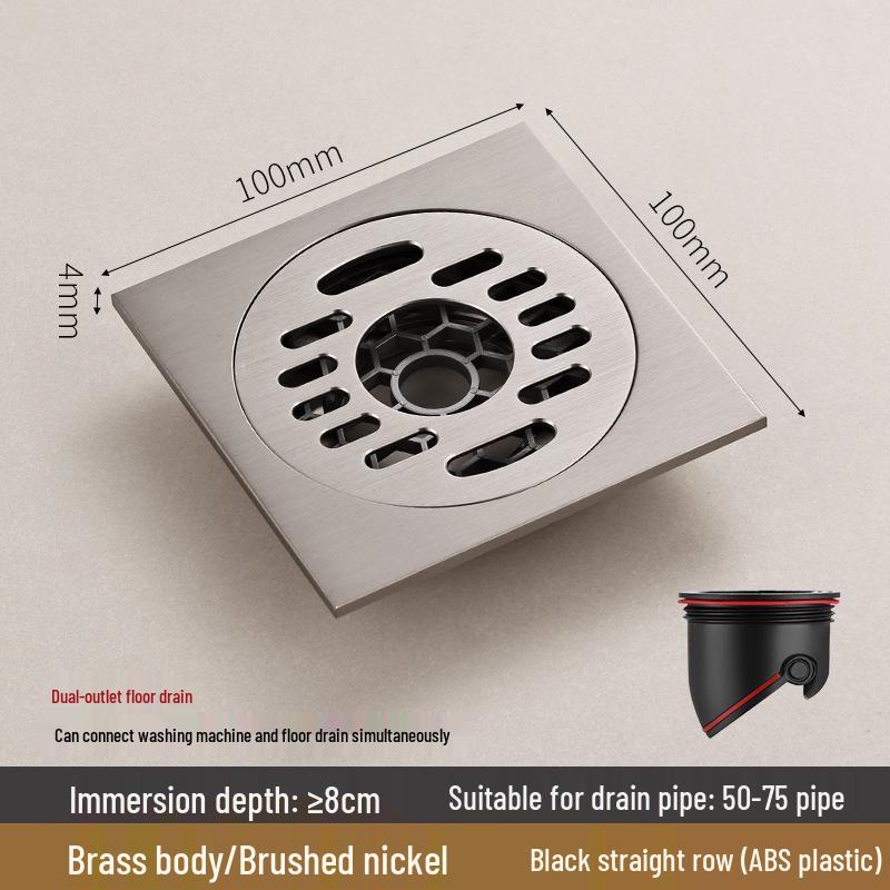 All-Copper Nickel Brushed Odor-Proof Floor Drain for Bathroom, Toilet, and Washing Machine
