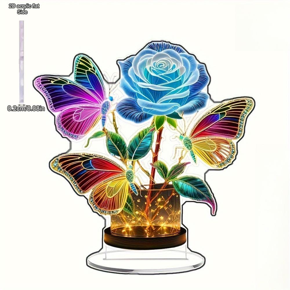 Bohemian Glowing Butterfly & Rose Table Ornamen, Elegant Desktop Decoration for Home, Office, Christmas, Valentine's Day Gift, Wedding & Party Decor,