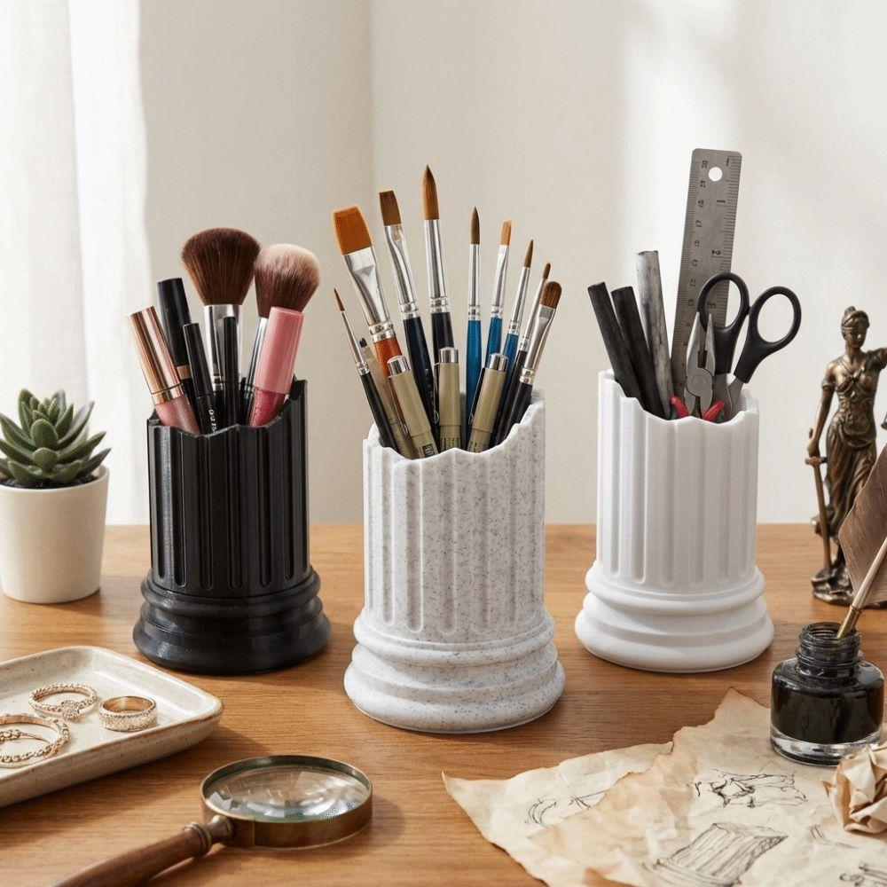 Stone Pillar Makeup Brush Storage Ancient Greek Style Pen Container Garden Decoration