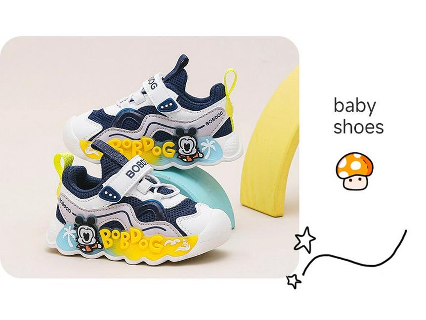 Babu Dou 2025 Autumn Collection: Breathable Mesh Toddler Walker Shoes with Soft Sole, Non-slip, and Light-up Features for Boys and Girls