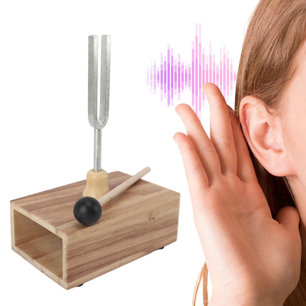 Tuning Fork Set with Wooden Resonator Box Rubber Hammer 512HZ Steel Singing Tone for Healing Yoga Me