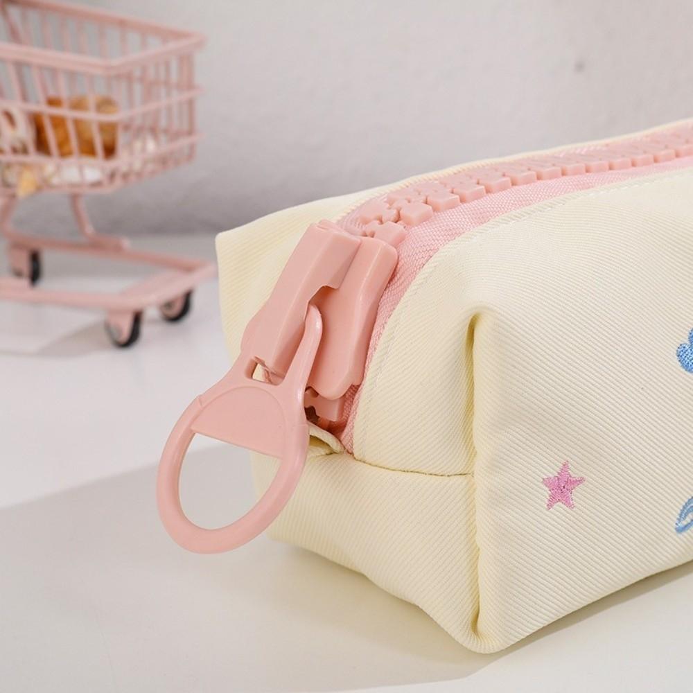 Heart Zipper Pull Stationery Organizer Pouch Star Pattern Pen Storage Bag  Office Use