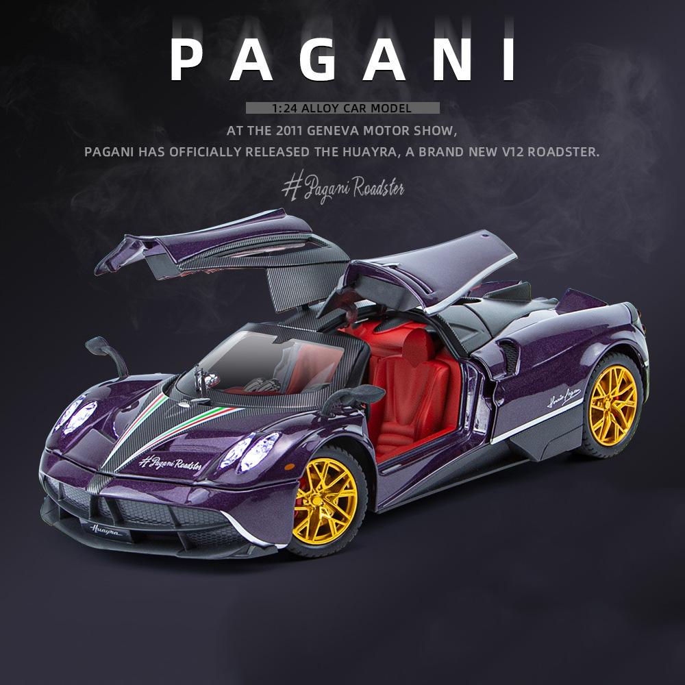 

1:24 Pagani Huayra Dinastia Sport Car Model Toys Alloy Diecast Sound Light 4 Door Opened Racing Vehicle For Kids Gift Collection фиолетовый