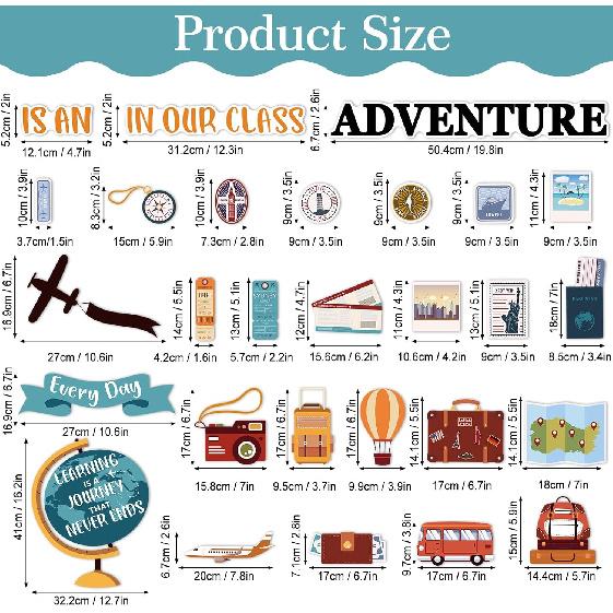 Travel Bulletin Board Decoration Learning Is a Journey Bulletin Cutouts Adventure Theme Classroom Decor Travel Map Poster Set for Teachers Students