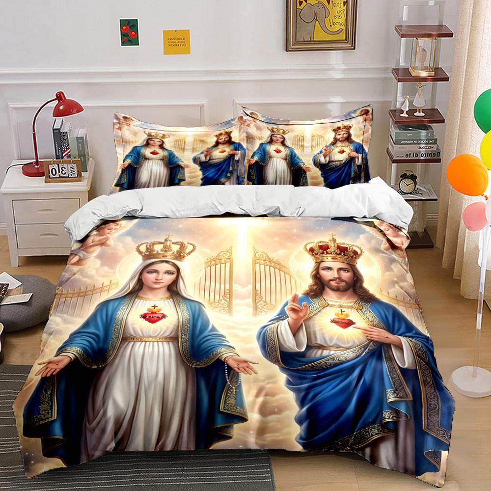Koning en Koningin in Heilige Licht Print Beddengoed Set 1 Dekbedovertrek 2 Kussenslopen voor Volwassenen en Kinderen Luxe Cadeau Volledige Maat