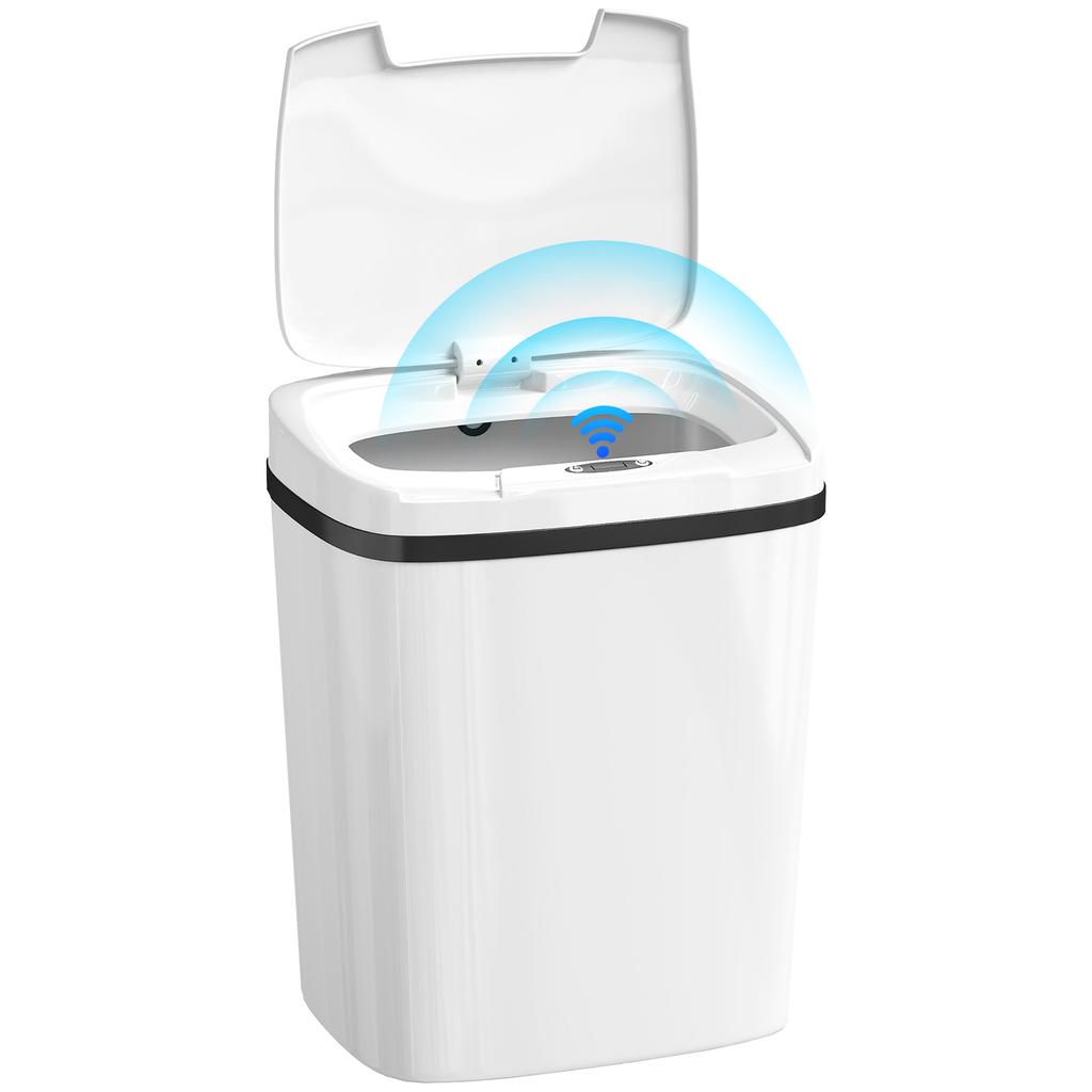 15L Infrared Sensor Trash Can with 2 Opening Modes. Fingerprint-Resistant Surface. Bathroom. White