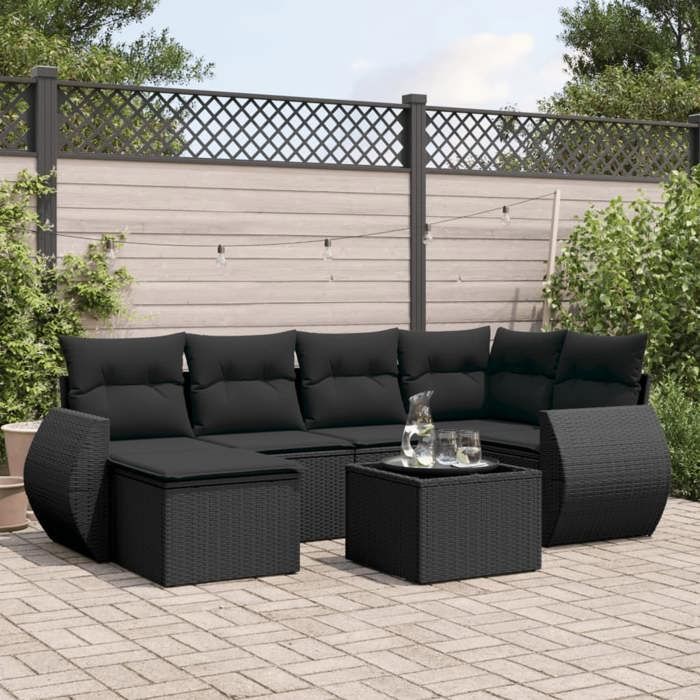 VidaXL Garden Lounge Set with Cushions 7 Pcs, Patio Sofas, Patio Furniture Set, Outdoor Furniture, Black 3221664